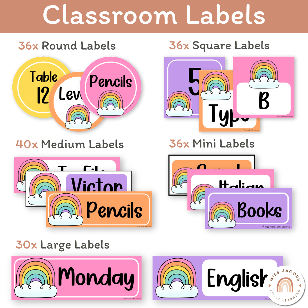 Bright Rainbow Theme Classroom Essentials Decor Pack - Miss Jacobs