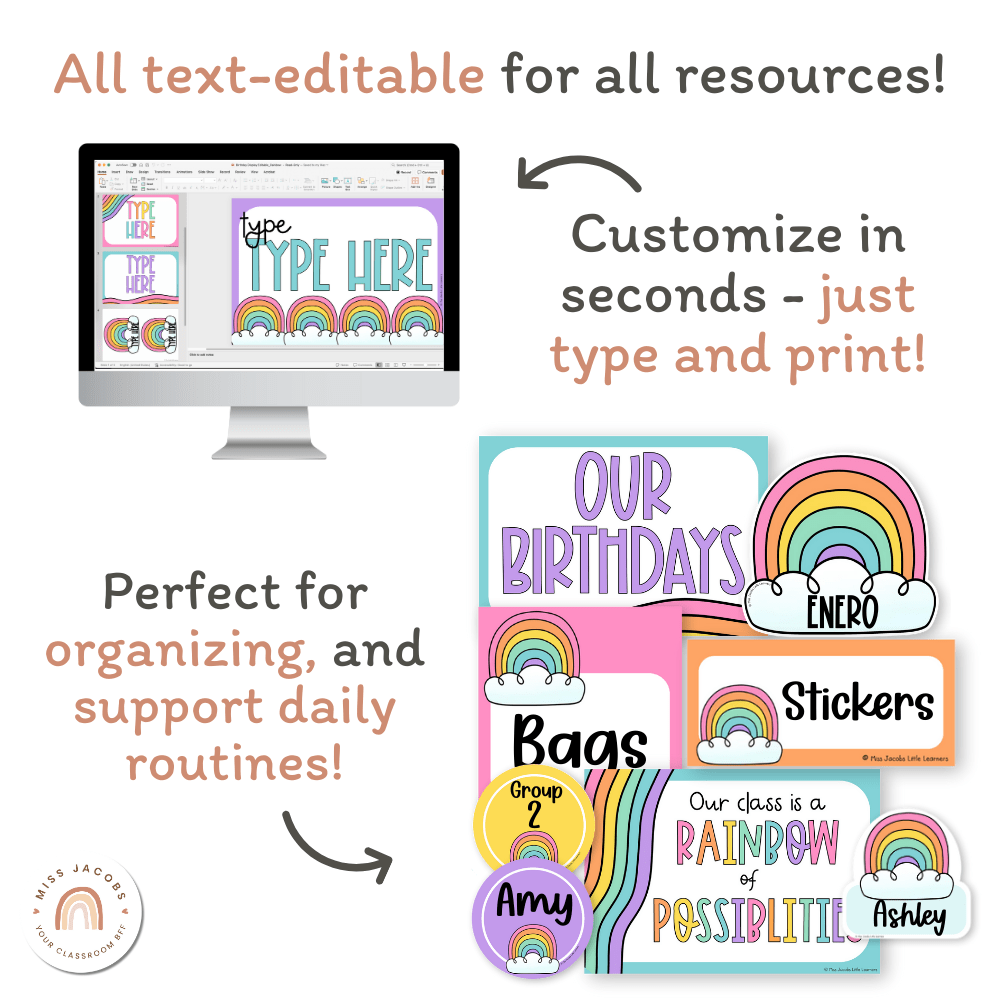Bright Rainbow Theme Classroom Essentials Decor Pack - Miss Jacobs ...