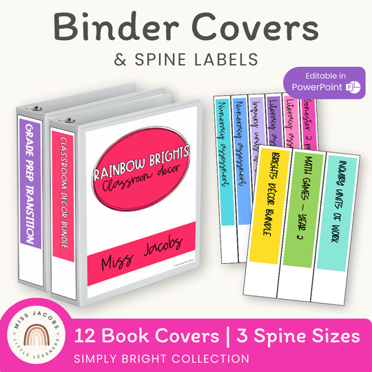 Brights Binder Covers and Spines | Simple Brights Classroom Decor | Editable