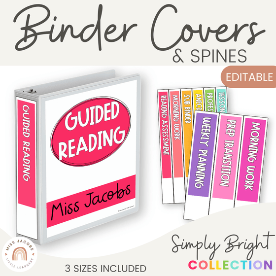 Brights Binder Covers and Spines | Simple Brights Classroom Decor | Editable - Miss Jacobs Little Learners