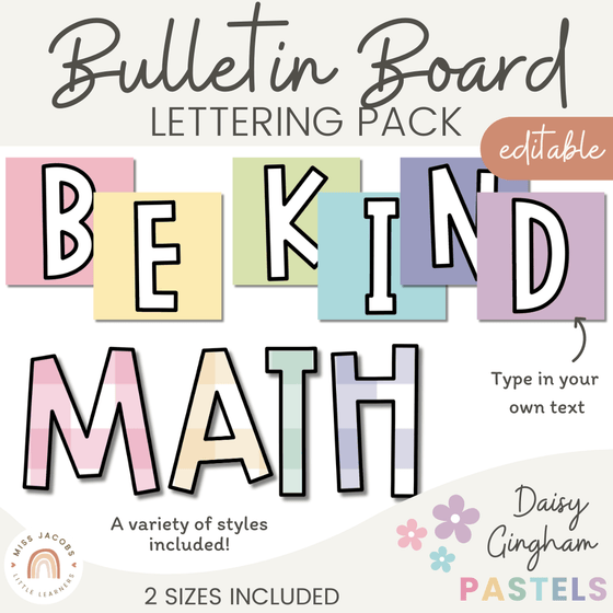 Bulletin Board Lettering Pack | Daisy Gingham Pastel Classroom Decor | Editable - Miss Jacobs Little Learners