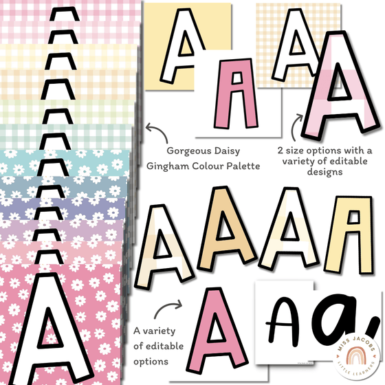 4 Pastel Lettering Bulletin Board Lettering Pack | Daisy Gingham Pastels