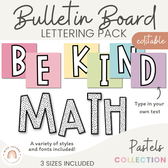 Bulletin Board Lettering Pack | Editable PASTEL Toned Display Headers & Alphabet Letters - Miss Jacobs Little Learners