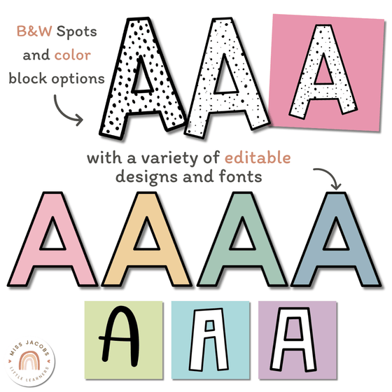 Bulletin Board Lettering Pack | Editable PASTEL Toned Display Headers & Alphabet Letters - Miss Jacobs Little Learners