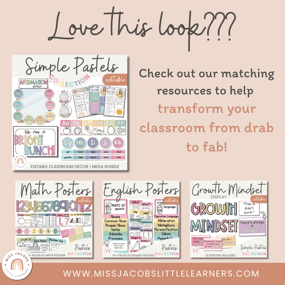 Bulletin Board Lettering Pack | Editable PASTEL Toned Display Headers & Alphabet Letters - Miss Jacobs Little Learners