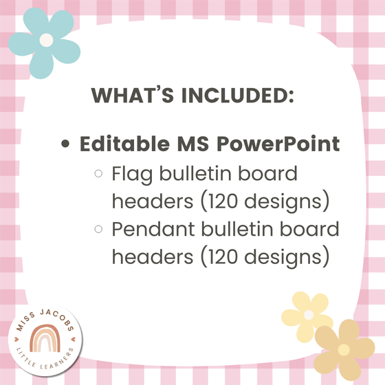 Bunting and Display Banners | Daisy Gingham Pastels Classroom Decor | Editable - Miss Jacobs Little Learners