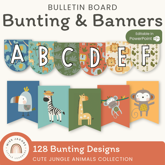 Bunting & Banners - Bulletin Board Letters - Cute Jungle Animals