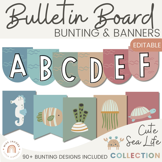 Bunting & Banners - Bulletin Board Letters - Cute Sea Life Theme