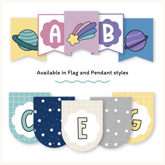 Bunting Banners - Bulletin Board Letters - Dreamy Space Decor - Miss Jacobs Little Learners