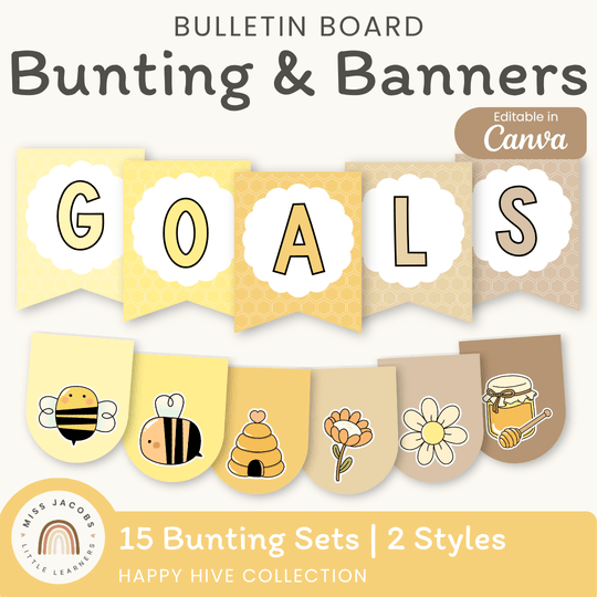 Bunting Banners - Bulletin Board Letters - Happy Hive Classroom Decor