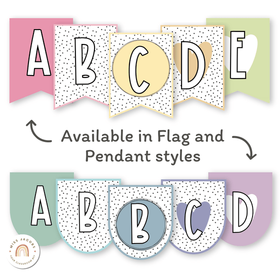 Bunting & Banners - Bulletin Board Letters - Spotty Pastel - Miss Jacobs Little Learners