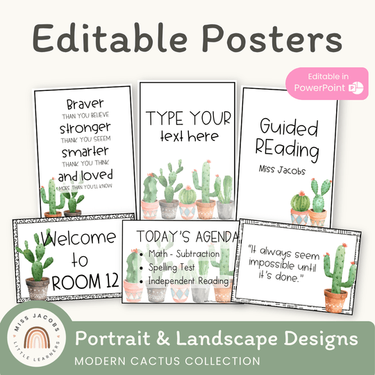 Cactus Themed Editable Classroom Posters Set