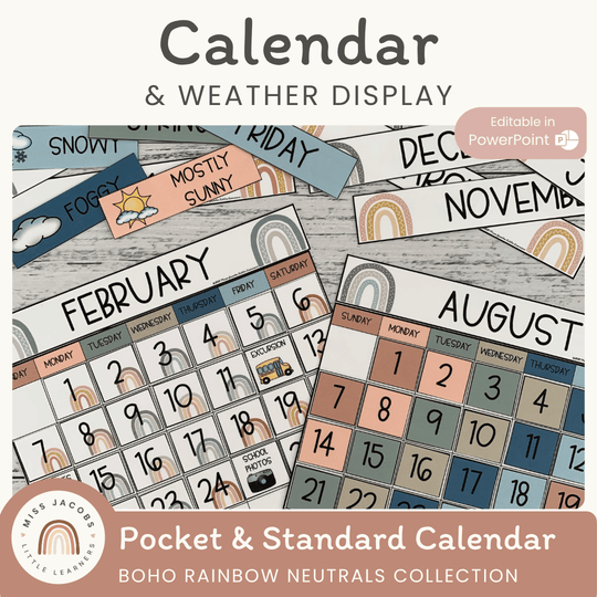 Calendar & Weather Display - Boho Rainbow Neutrals Decor