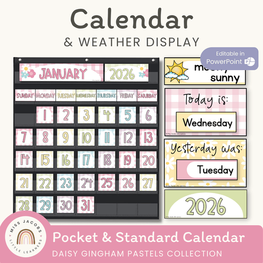 Calendar & Weather Display - Daisy Gingham Pastels Decor