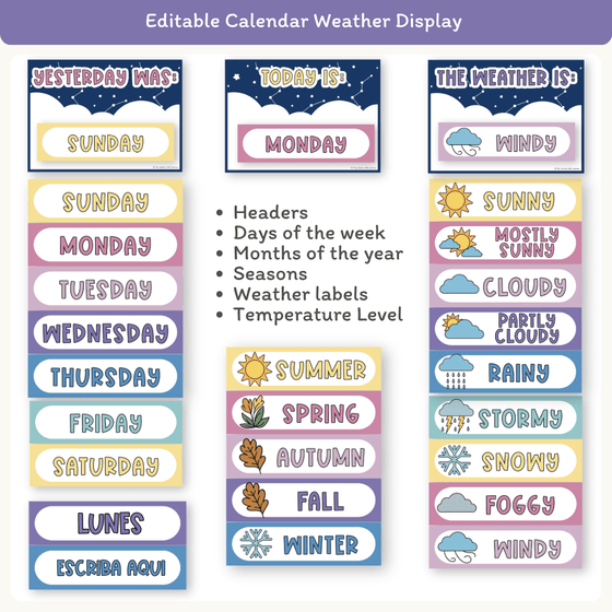 Calendar & Weather Display - Dreamy Space Classroom Decor - Miss Jacobs Little Learners