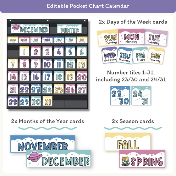 Calendar & Weather Display - Dreamy Space Classroom Decor - Miss Jacobs Little Learners