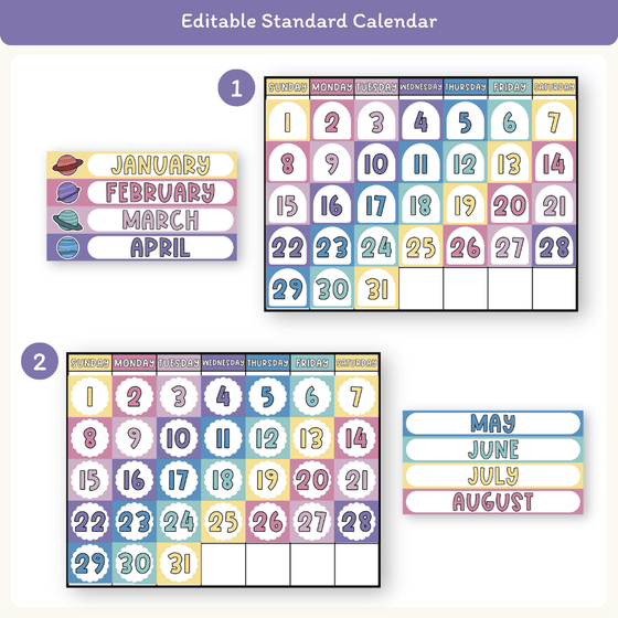 Calendar & Weather Display - Dreamy Space Classroom Decor - Miss Jacobs Little Learners