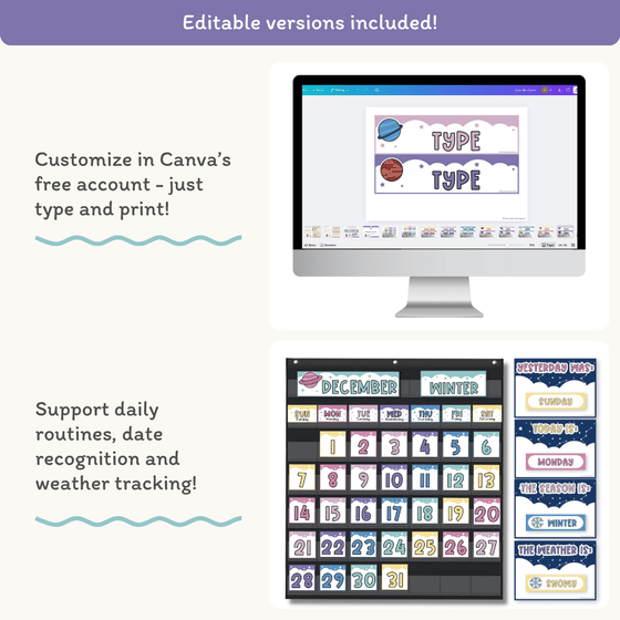 Calendar & Weather Display - Dreamy Space Classroom Decor - Miss Jacobs Little Learners
