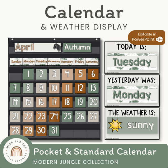 Calendar & Weather Display - Modern Jungle Classroom Decor