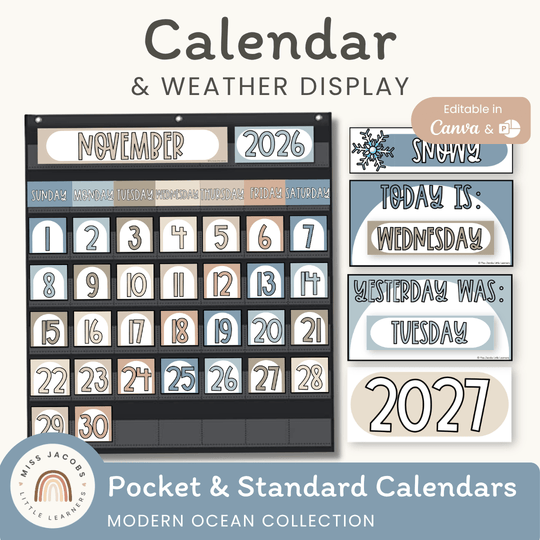 Calendar & Weather Display - Modern Ocean Classroom Decor