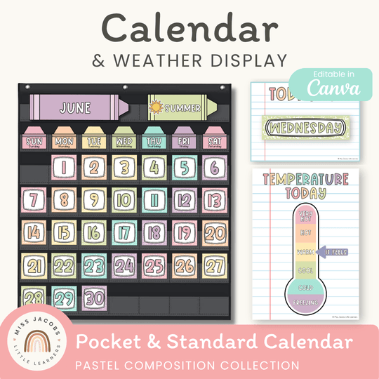 Calendar & Weather Display - Pastel Composition Notebook Classroom Decor