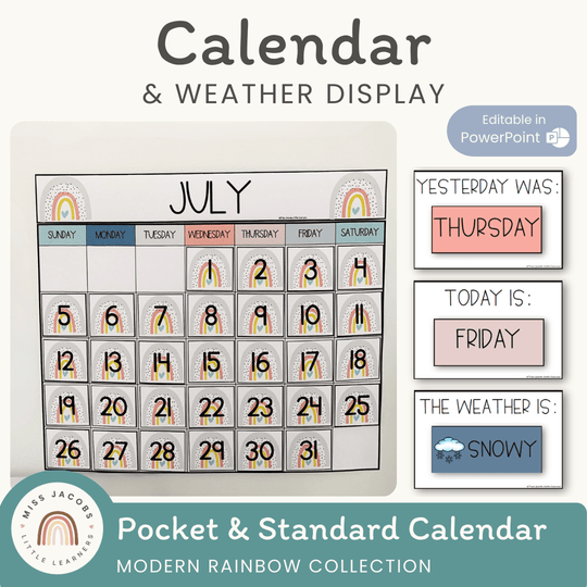 Calendar & Weather Display - Rainbow Calm Colors Decor