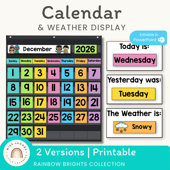 Calendar & Weather Display | Rainbow Classroom Decor