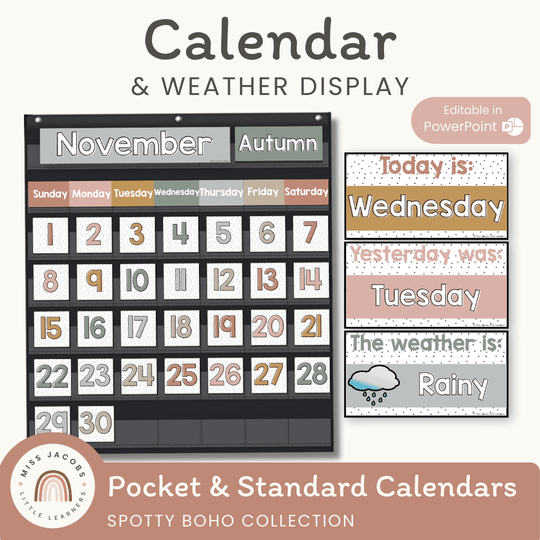 Calendar & Weather Display - Spotty Boho Classroom Decor