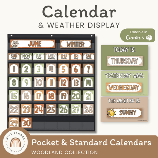 Calendar & Weather Display - Woodland Theme Classroom Decor