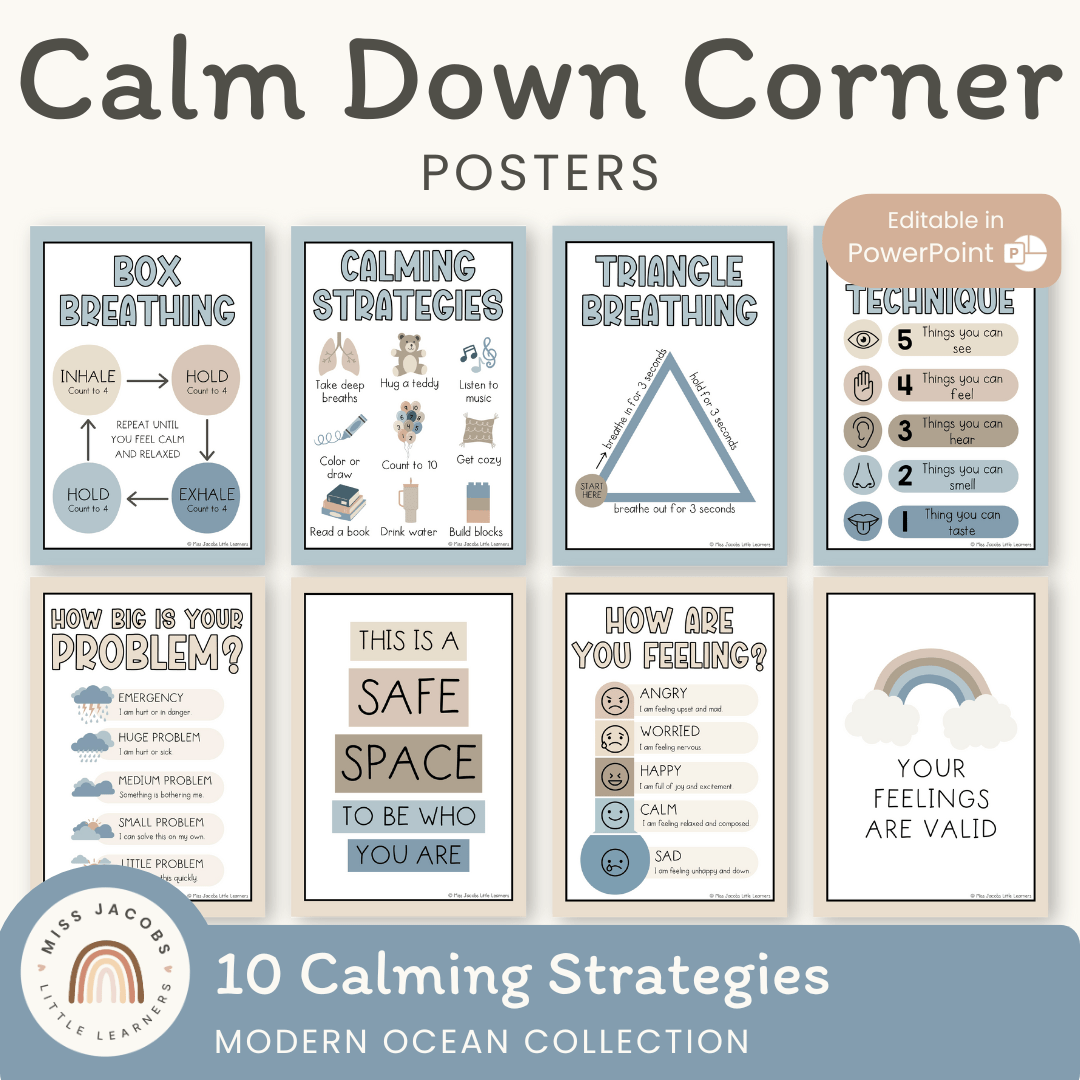 Calm Down Corner Kit - Modern Ocean Classroom Decor - Miss Jacobs Little Learners