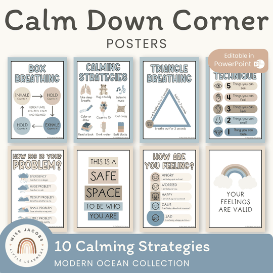 Calm Down Corner Kit - Modern Ocean Classroom Decor