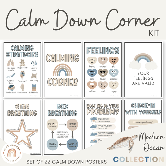Calm Down Corner Kit - Modern Ocean Classroom Decor - Miss Jacobs Little Learners