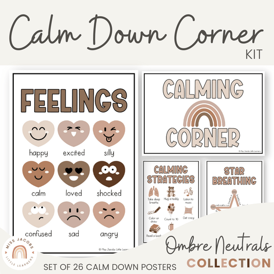 Calm Down Corner Kit - Ombre Neutrals Classroom Decor - Miss Jacobs Little Learners