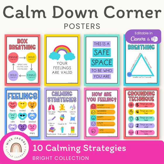 Calm Down Corner Posters - Bright Classroom Decor - Miss Jacobs Little Learners