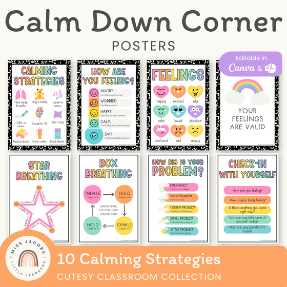 Calm Down Corner Posters - Cutesy Classroom Decor - Miss Jacobs Little Learners