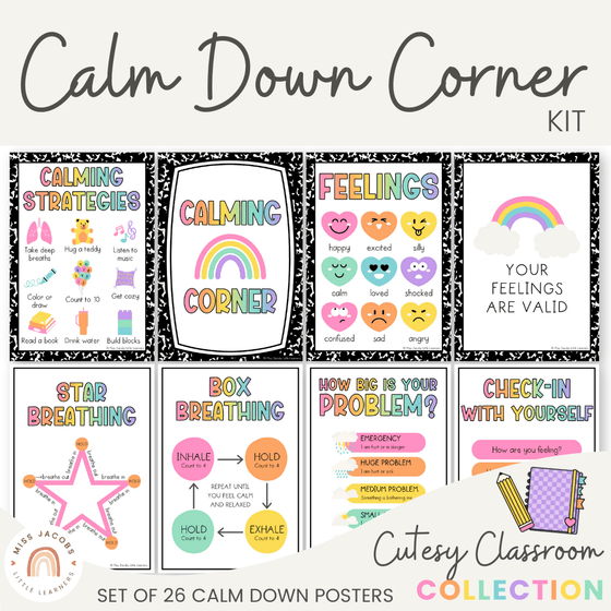 Calm Down Corner Posters - Cutesy Classroom Decor - Miss Jacobs Little Learners