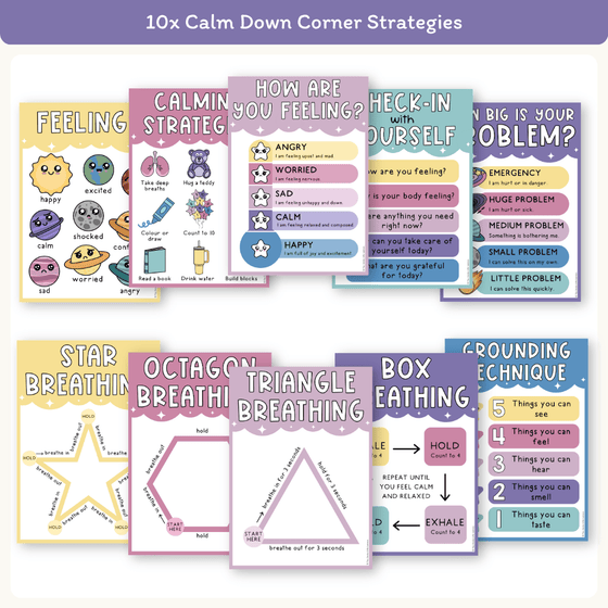 Calm Down Corner Posters - Dreamy Space Classroom Decor - Miss Jacobs Little Learners