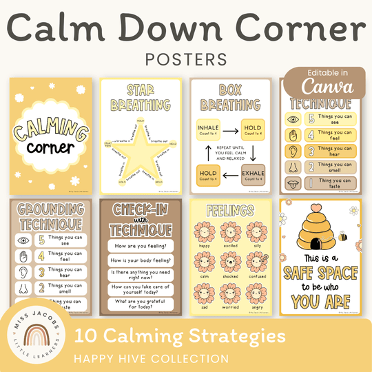 Calm Down Corner Posters - Happy Hive Classroom Decor