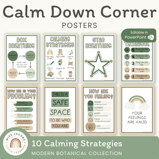 Calm Down Corner Posters - Modern Botanical Decor - Miss Jacobs Little Learners