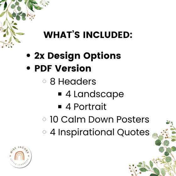 Calm Down Corner Posters - Modern Botanical Decor - Miss Jacobs Little Learners
