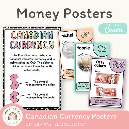 Canadian Money Posters - Cutesy Pastel Math Decor
