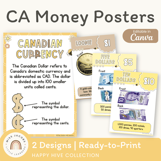 Canadian Money Posters - Happy Hive Math Decor