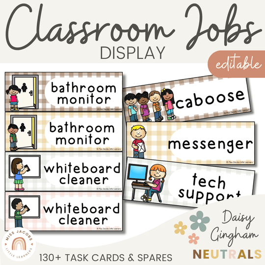 Classroom Job Chart - Daisy Gingham Neutrals Decor