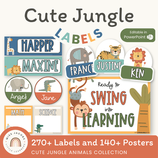 Class Labels Bundle - Name Plate, Door Display, Poster - Cute Jungle