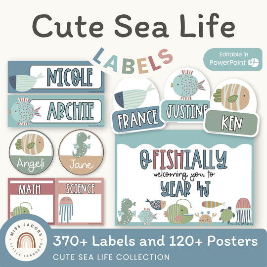 Class Labels Bundle - Name Plate, Door Display, Posters - Cute Sea Life