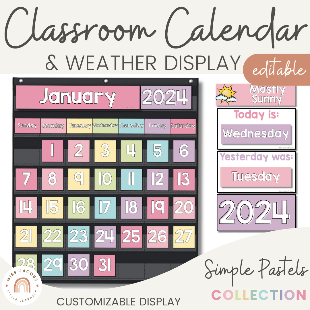 Classroom Calendar and Weather Display | PASTELS | Editable - Miss Jacobs Little Learners classroom-calendar-and-weather-display-pastels-editable-miss-jacobs-little-learners