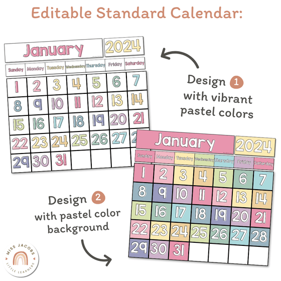 Classroom Calendar and Weather Display | PASTELS | Editable - Miss Jacobs Little Learners