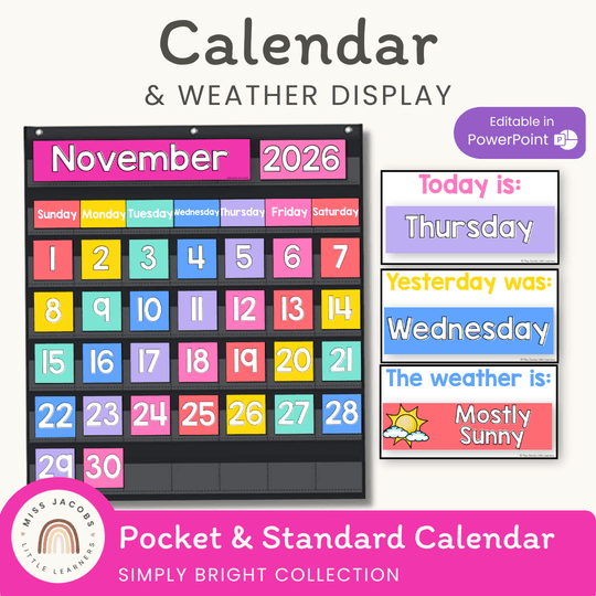Classroom Calendar | BRIGHTS | Pocket Chart and Standard Size