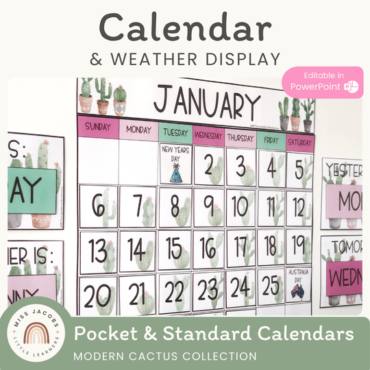 Classroom Calendar & Weather Display | Cactus Theme