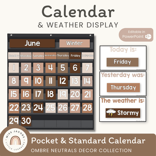 CLASSROOM CALENDAR & WEATHER DISPLAY | OMBRE NEUTRALS